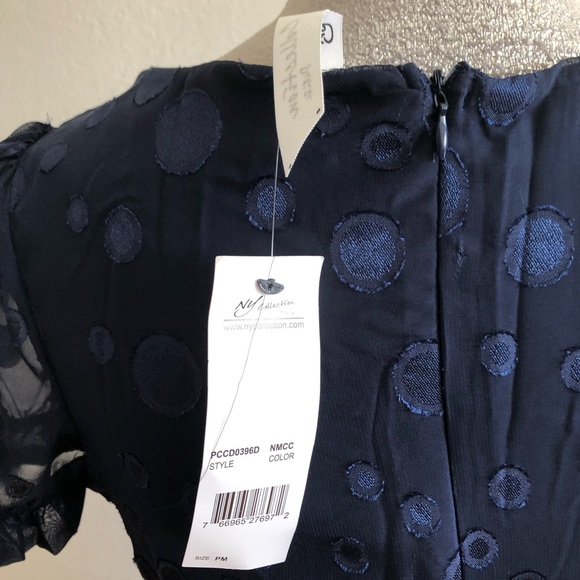 NY Collection see through size PM dark blue short sleeves belt prom dress - Picture 6 of 13